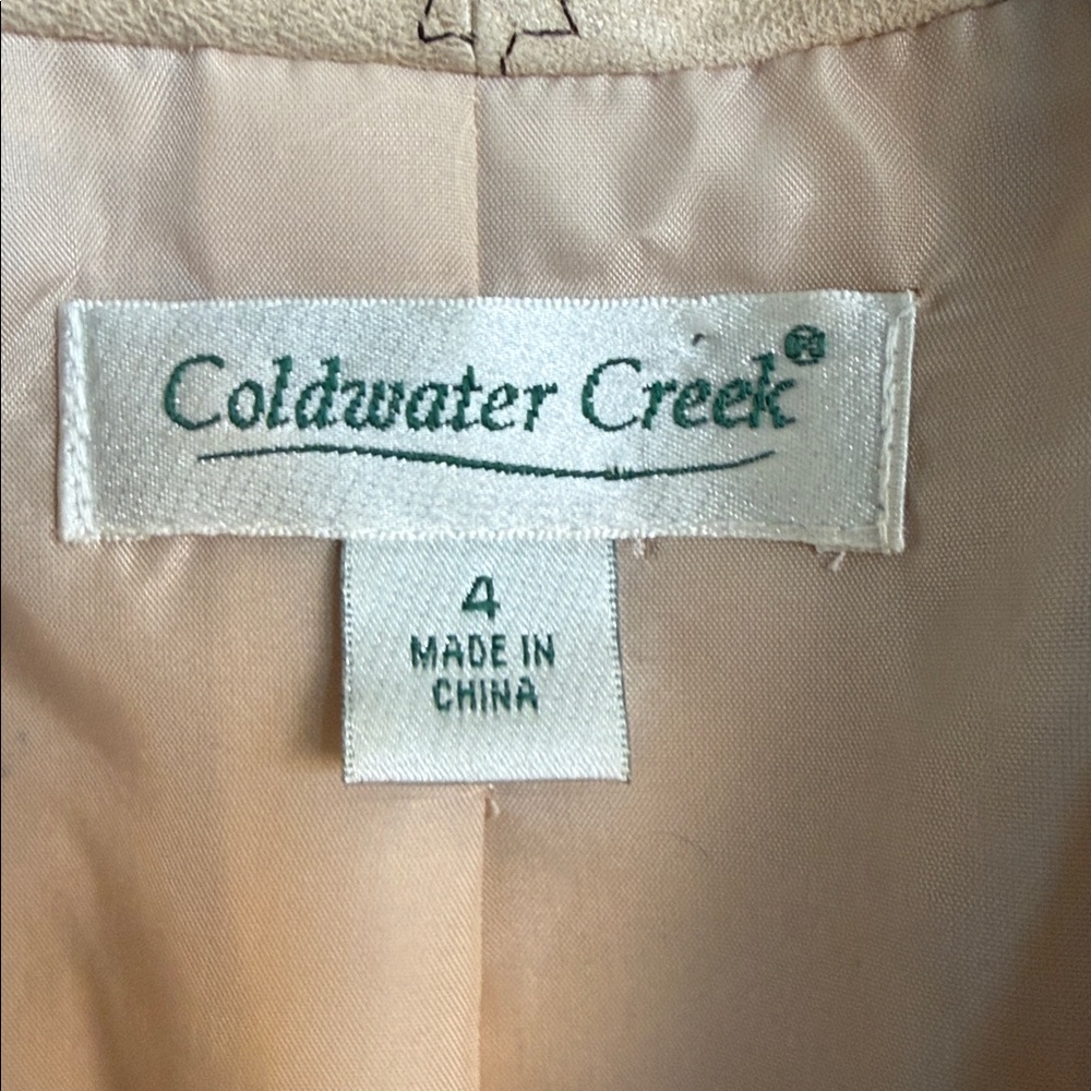 Coldwater Creek Faux Suede Tan and Brown Patchwork Patterned Blazer open front - Picture 2 of 8